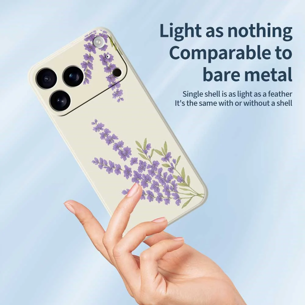 For iPhone 17 Pro Max Case Lavender Pattern Printing Straight Edge TPU Phone Back Cover - Purple - Image 4