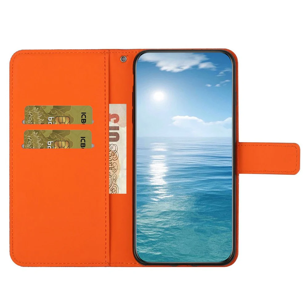 For iPhone 17 Pro Max Case Leather Case Ethnic Style Wallet Phone Cover with Strap - Orange - Image 2