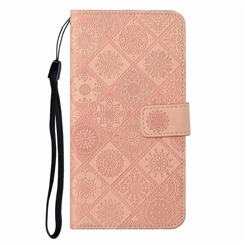 For iPhone 17 Pro Max Case Leather Case Ethnic Style Wallet Phone Cover with Strap - Pink - Image 6
