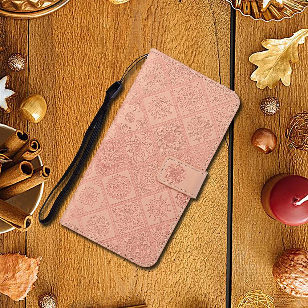 For iPhone 17 Pro Max Case Leather Case Ethnic Style Wallet Phone Cover with Strap - Pink - Image 8