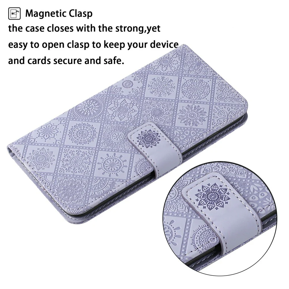 For iPhone 17 Pro Max Case Leather Case Ethnic Style Wallet Phone Cover with Strap - Purple - Image 4