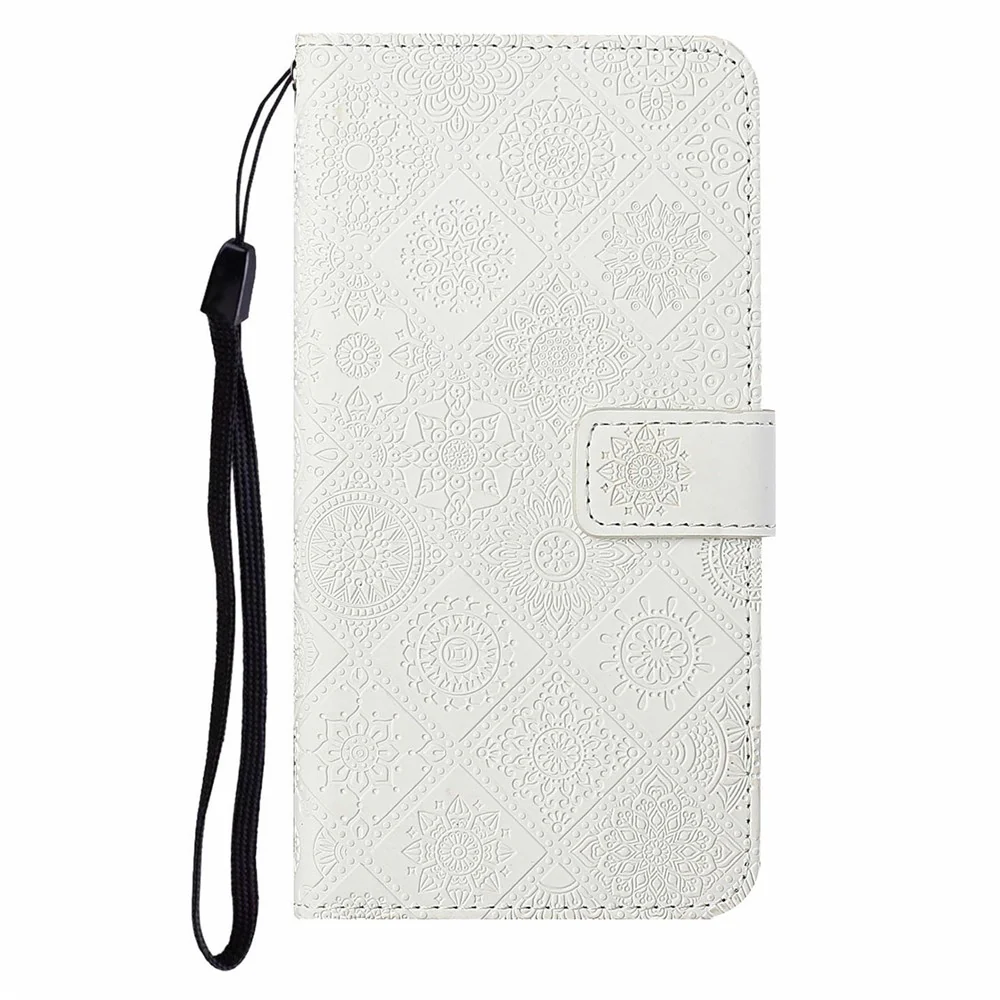 For iPhone 17 Pro Max Case Leather Case Ethnic Style Wallet Phone Cover with Strap - White - Image 6