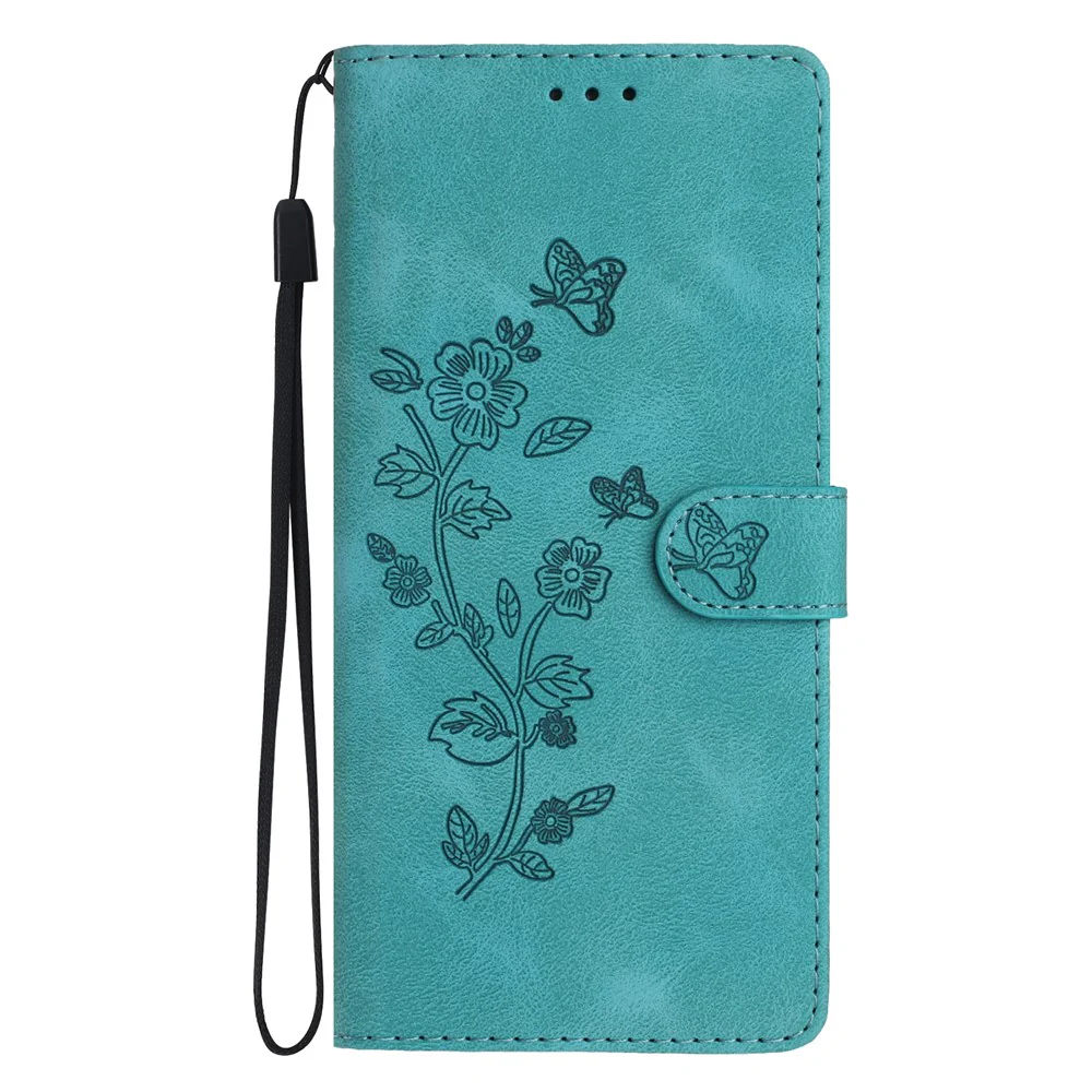 For iPhone 17 Pro Max Case Leather Imprinted Flower Phone Cover Wallet with Wrist Strap - Green - Image 8