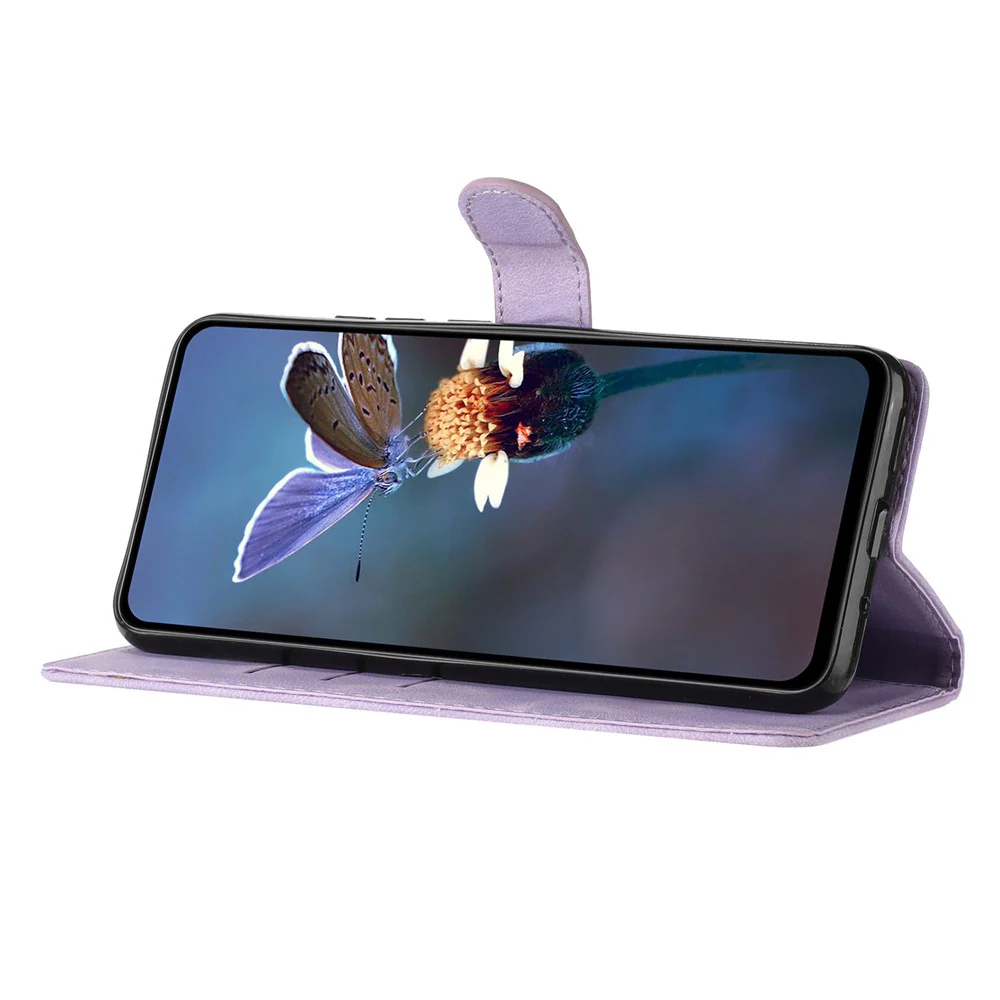 For iPhone 17 Pro Max Case Leather Imprinted Flower Phone Cover Wallet with Wrist Strap - Purple - Image 3