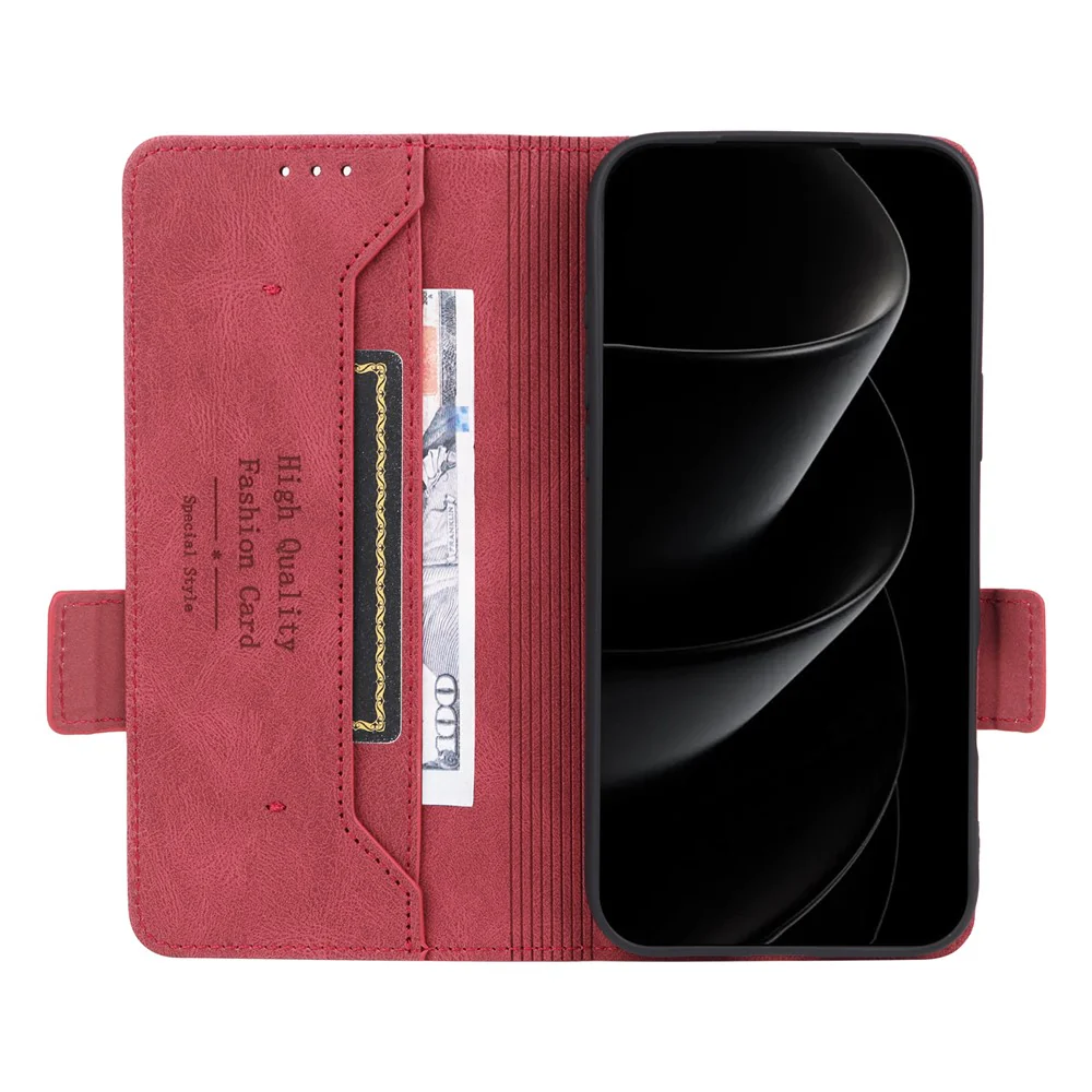For iPhone 17 Pro Max Case Leather Wallet Flip Phone Cover with Hardware Decor - Rose - Image 2