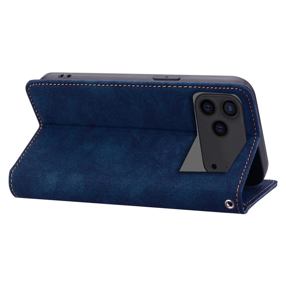 For iPhone 17 Pro Max Case Lines Pattern Wallet Leather Phone Cover with Strap - Blue - Image 3
