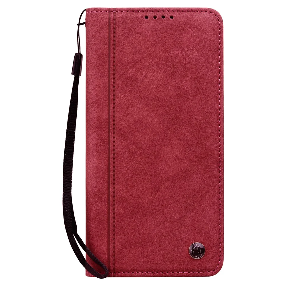 For iPhone 17 Pro Max Case Lines Pattern Wallet Leather Phone Cover with Strap - Red - Image 5