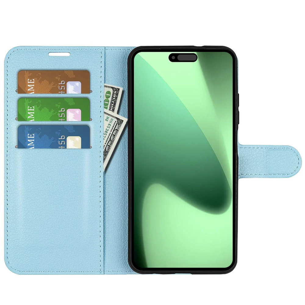 For iPhone 17 Pro Max Case Litchi Texture Shockproof Leather Wallet Phone Cover - Blue - Image 5