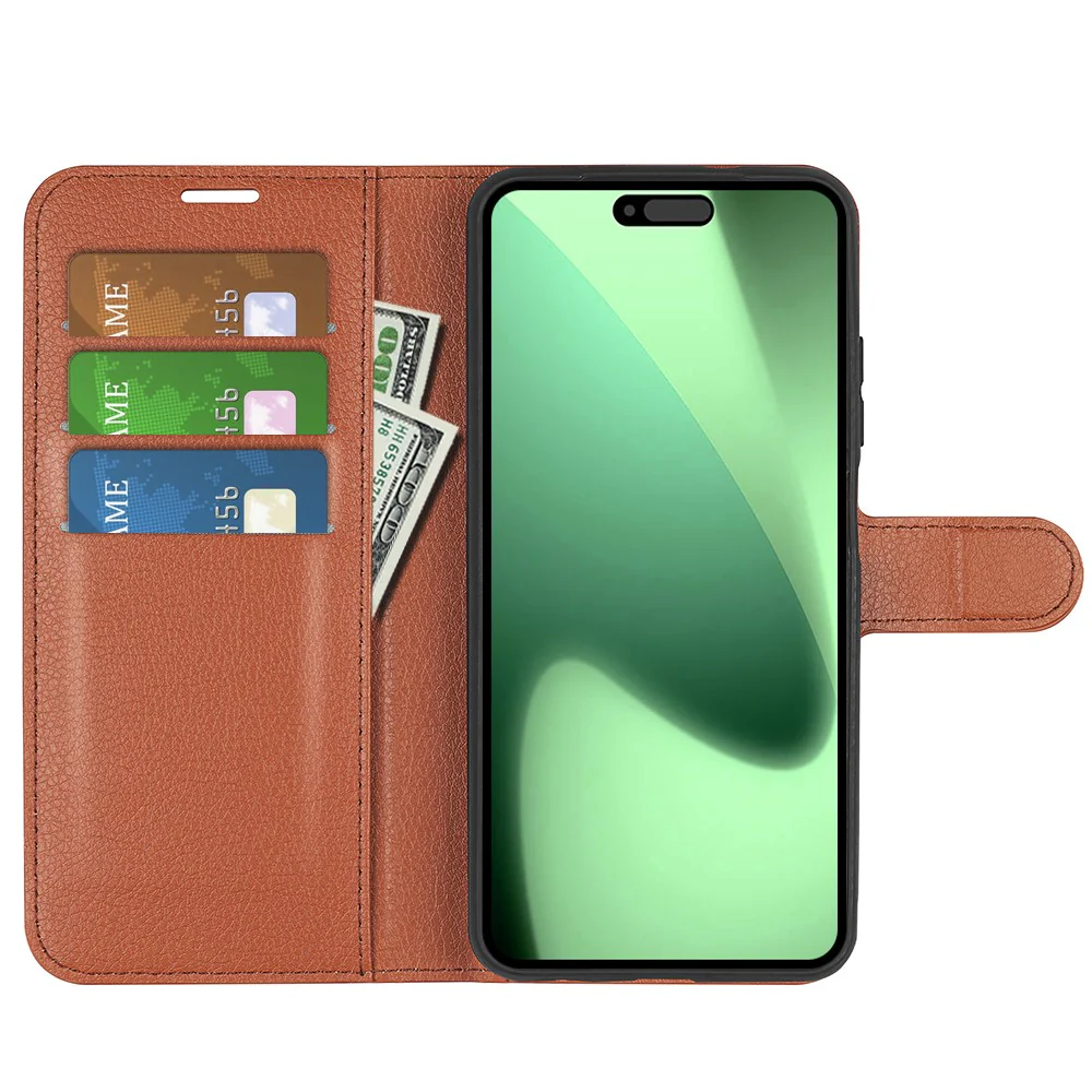 For iPhone 17 Pro Max Case Litchi Texture Shockproof Leather Wallet Phone Cover - Brown - Image 5