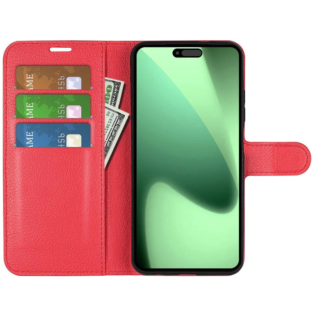 For iPhone 17 Pro Max Case Litchi Texture Shockproof Leather Wallet Phone Cover - Red - Image 5