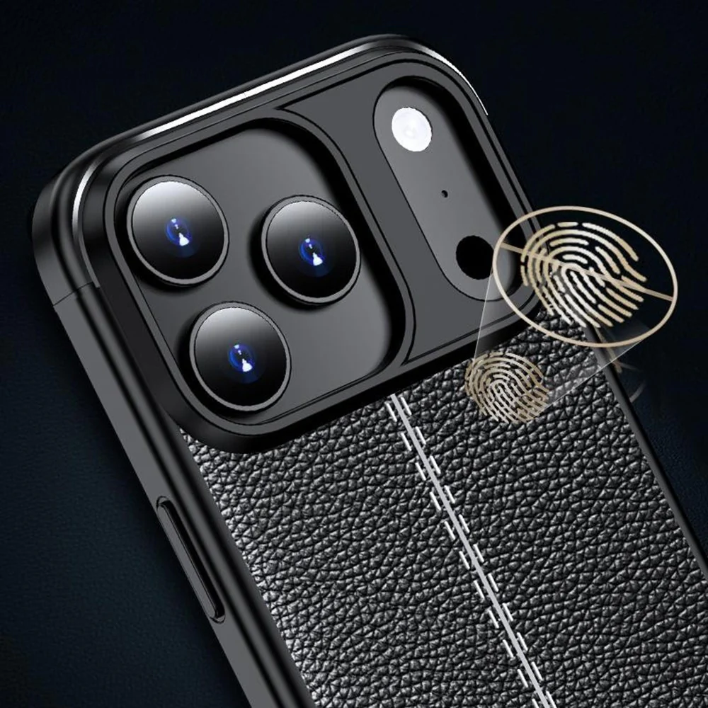 For iPhone 17 Pro Max Case Litchi Texture TPU Flexible Phone Cover - Black - Image 3
