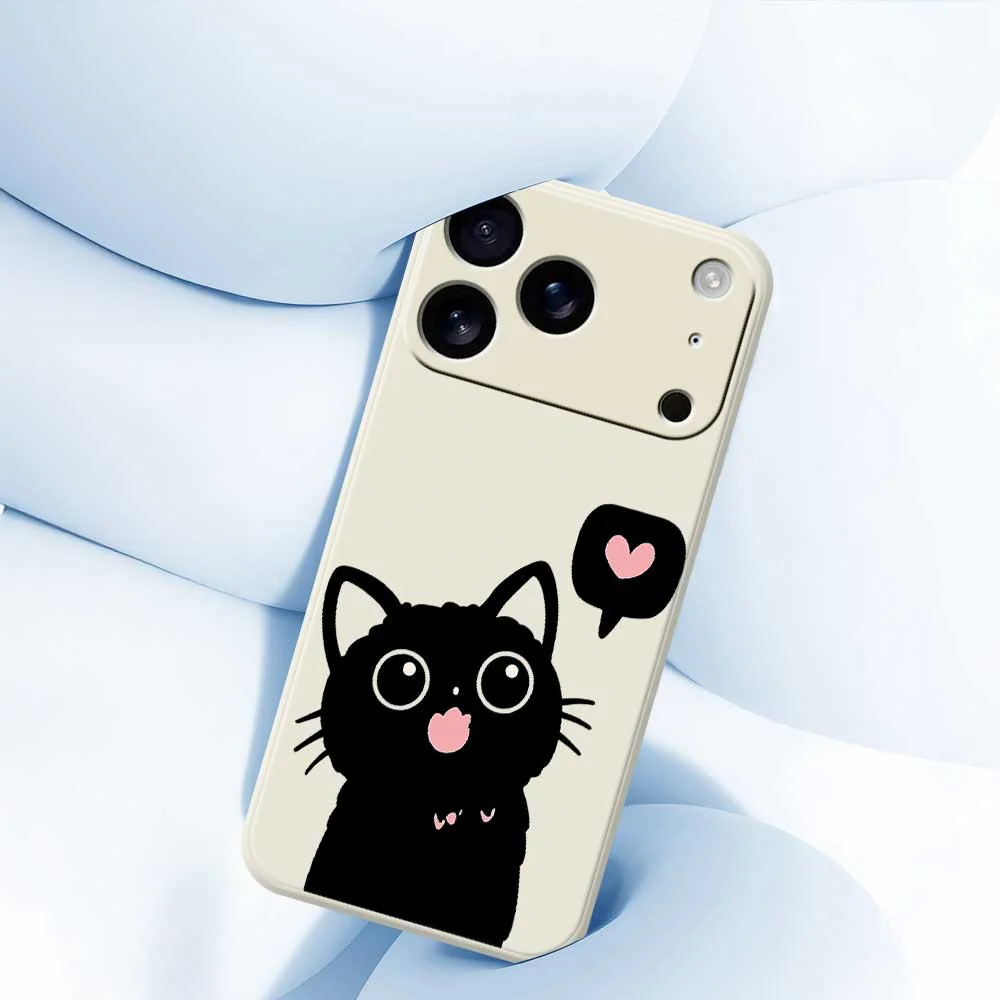 For iPhone 17 Pro Max Case Love Black Cat Pattern Printing Straight Edge TPU Phone Back Cover - Black - Image 5
