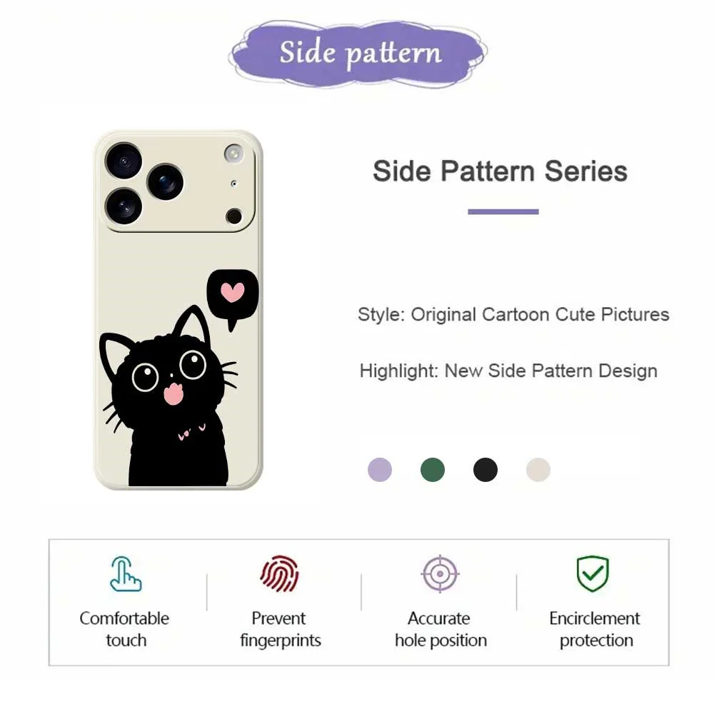 For iPhone 17 Pro Max Case Love Black Cat Pattern Printing Straight Edge TPU Phone Back Cover - Green - Image 2