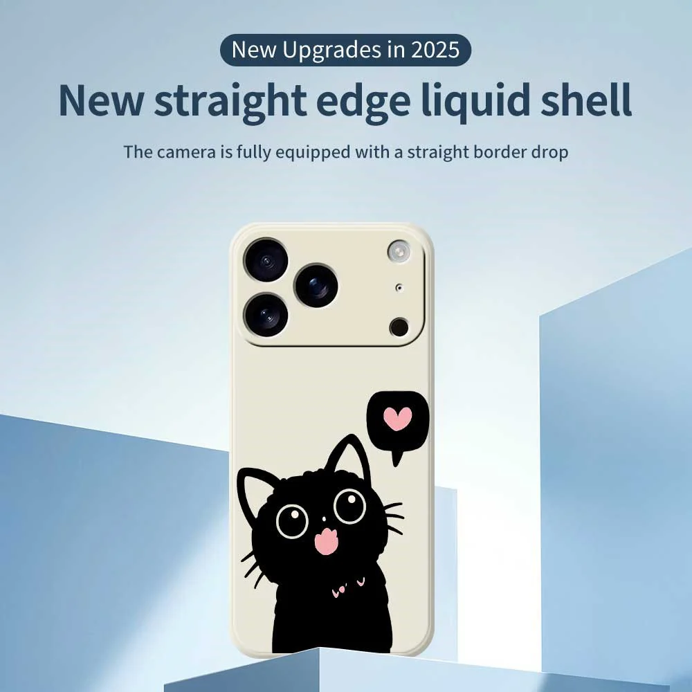 For iPhone 17 Pro Max Case Love Black Cat Pattern Printing Straight Edge TPU Phone Back Cover - Green - Image 3