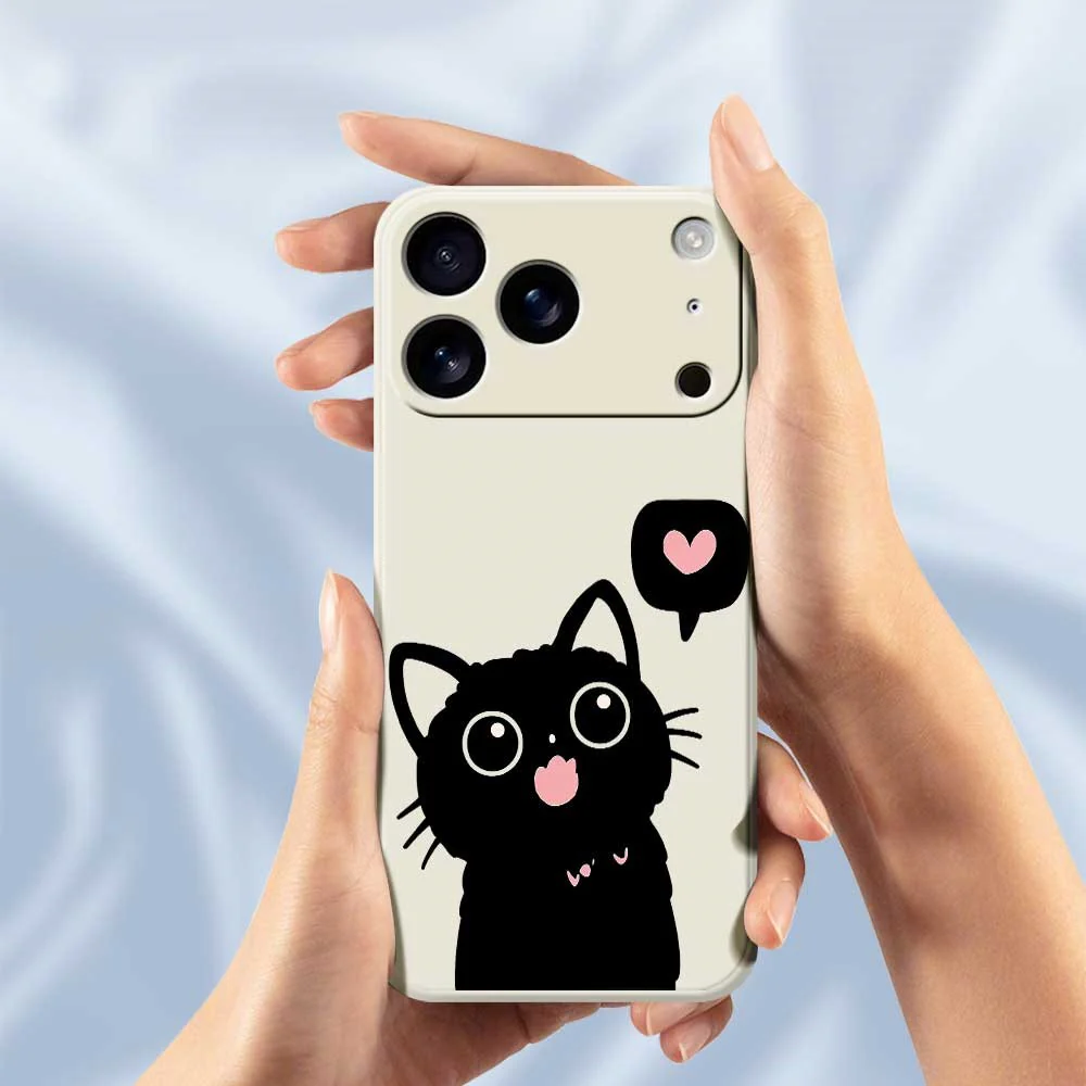 For iPhone 17 Pro Max Case Love Black Cat Pattern Printing Straight Edge TPU Phone Back Cover - Green - Image 6