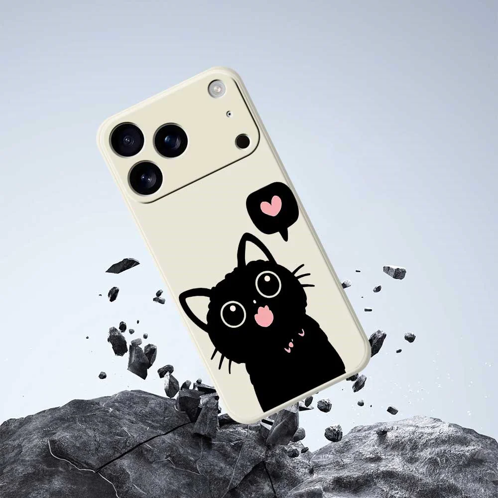 For iPhone 17 Pro Max Case Love Black Cat Pattern Printing Straight Edge TPU Phone Back Cover - Green - Image 7