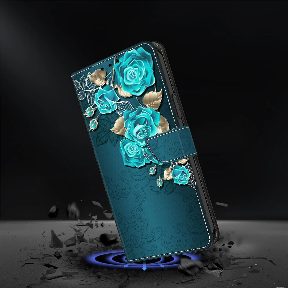 For iPhone 17 Pro Max Case Magnetic Clasp 3D Pattern Leather Wallet Phone Cover - Blue Rose - Image 4