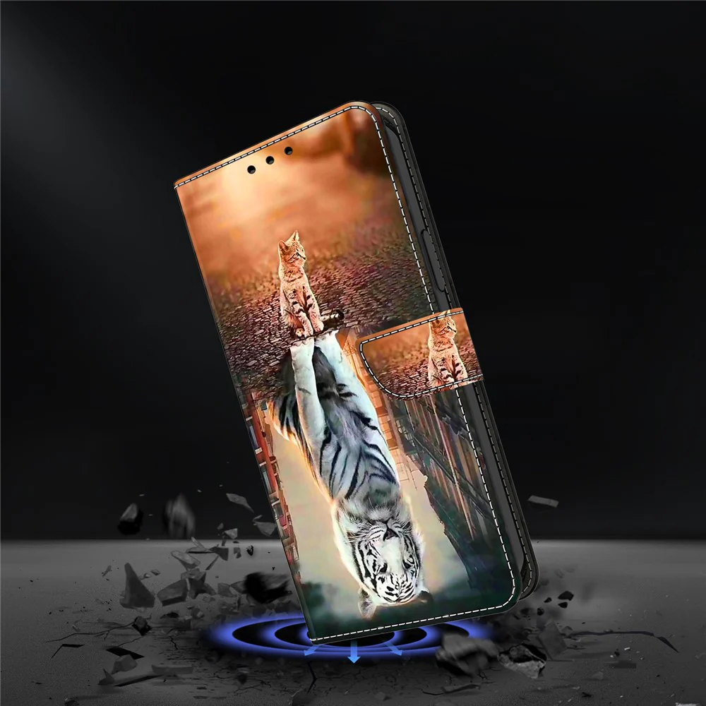 For iPhone 17 Pro Max Case Magnetic Clasp 3D Pattern Leather Wallet Phone Cover - Cat and Tiger - Image 4