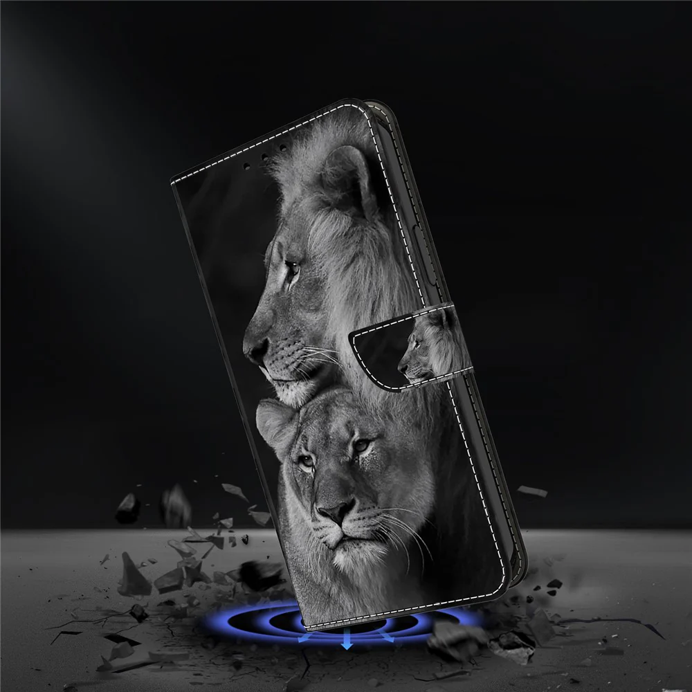 For iPhone 17 Pro Max Case Magnetic Clasp 3D Pattern Leather Wallet Phone Cover - Couple Lions - Image 4