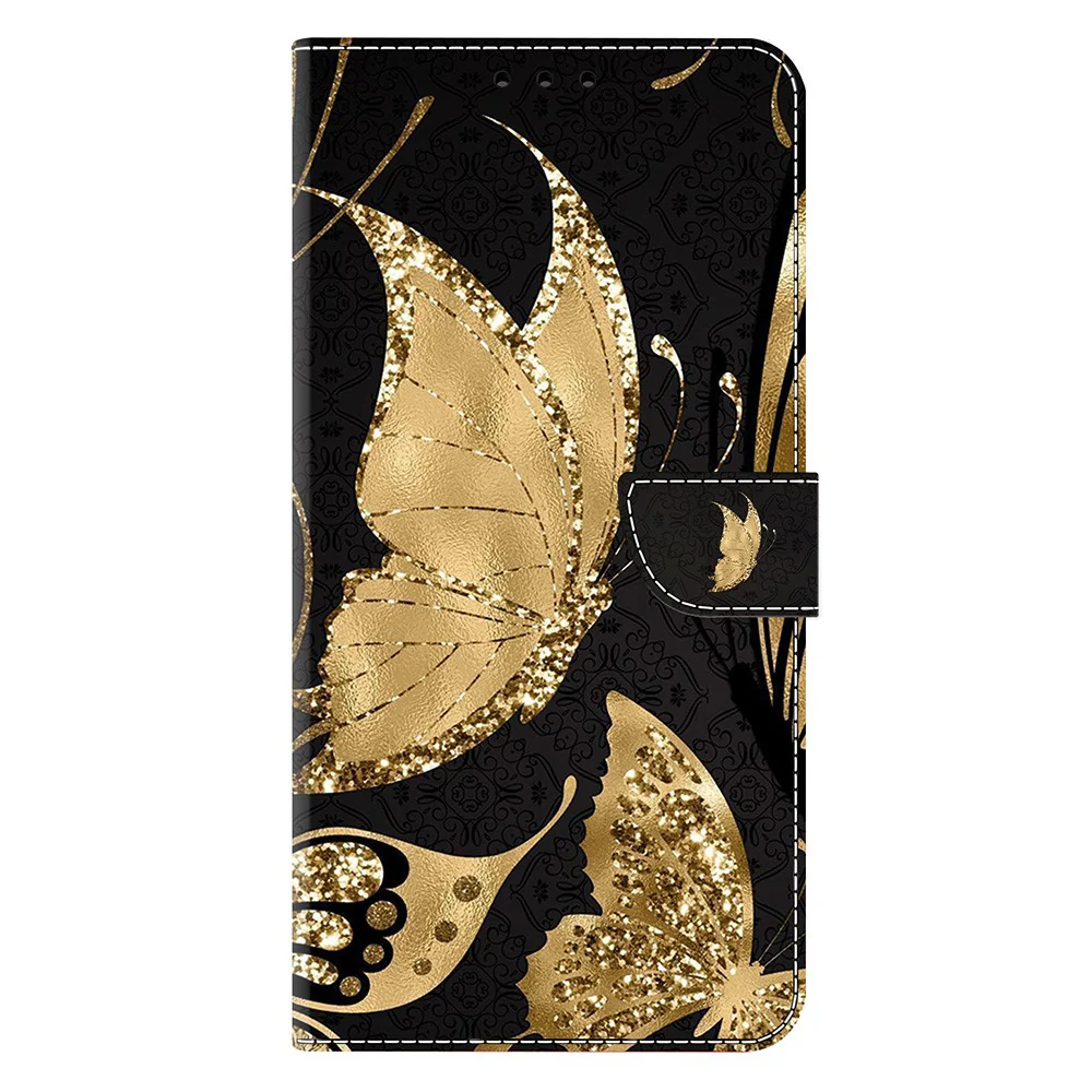 For iPhone 17 Pro Max Case Magnetic Clasp 3D Pattern Leather Wallet Phone Cover - Golden Butterfly - Image 5