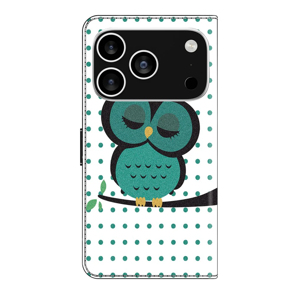 For iPhone 17 Pro Max Case Magnetic Clasp 3D Pattern Leather Wallet Phone Cover - Sleeping Owl - Image 6