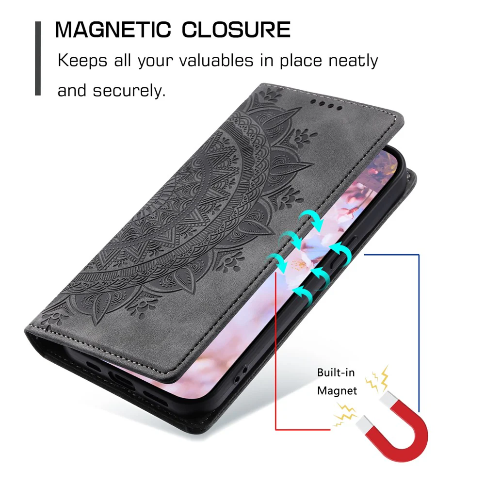 For iPhone 17 Pro Max Case Magnetic Closing Leather Phone Cover Pattern Imprinted - Grey - Image 6