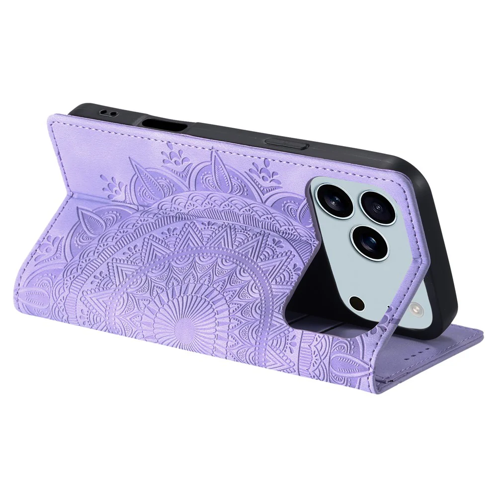 For iPhone 17 Pro Max Case Magnetic Closing Leather Phone Cover Pattern Imprinted - Purple - Image 4