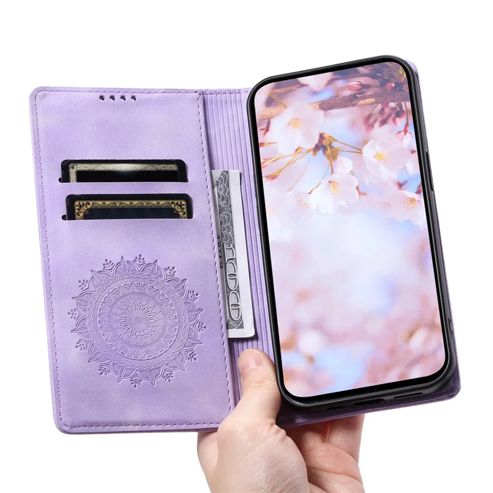 For iPhone 17 Pro Max Case Magnetic Closing Leather Phone Cover Pattern Imprinted - Purple - Image 5
