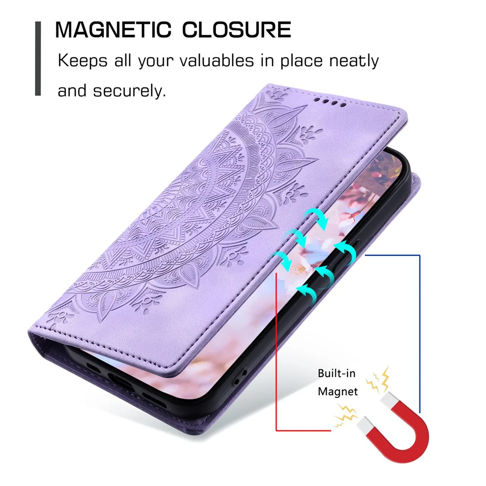 For iPhone 17 Pro Max Case Magnetic Closing Leather Phone Cover Pattern Imprinted - Purple - Image 6