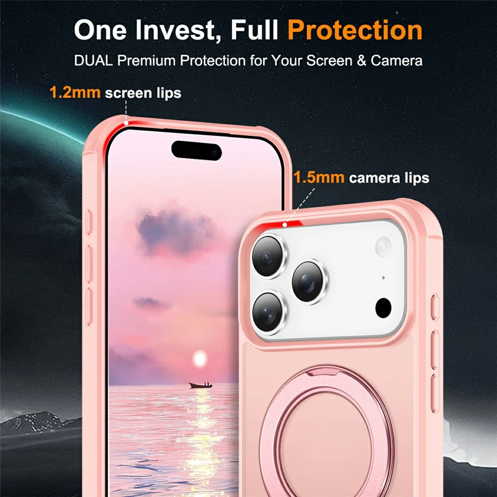 For iPhone 17 Pro Max Case Magnetic Kickstand TPU + PC Shockproof Hybrid Phone Cover - Pink - Image 6