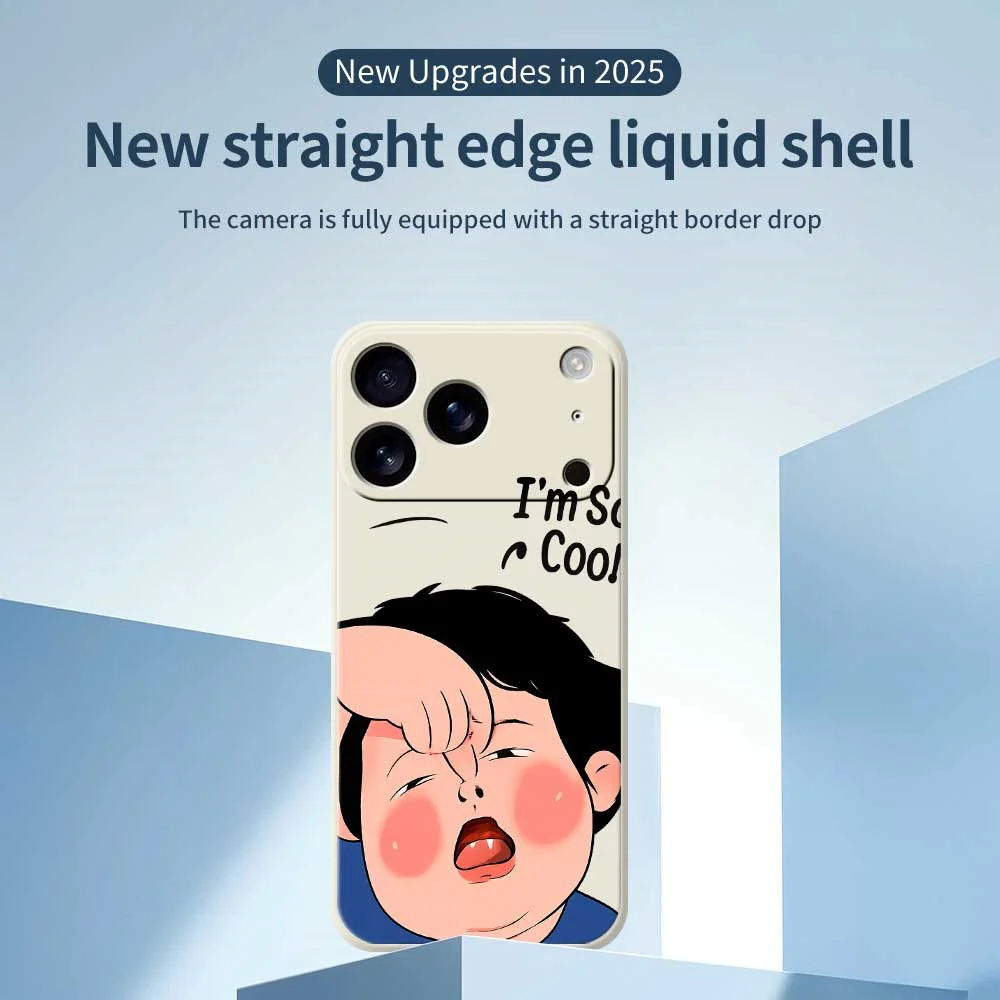 For iPhone 17 Pro Max Case Make Faces Kid Pattern Printing Straight Edge TPU Phone Back Cover - Beige - Image 3