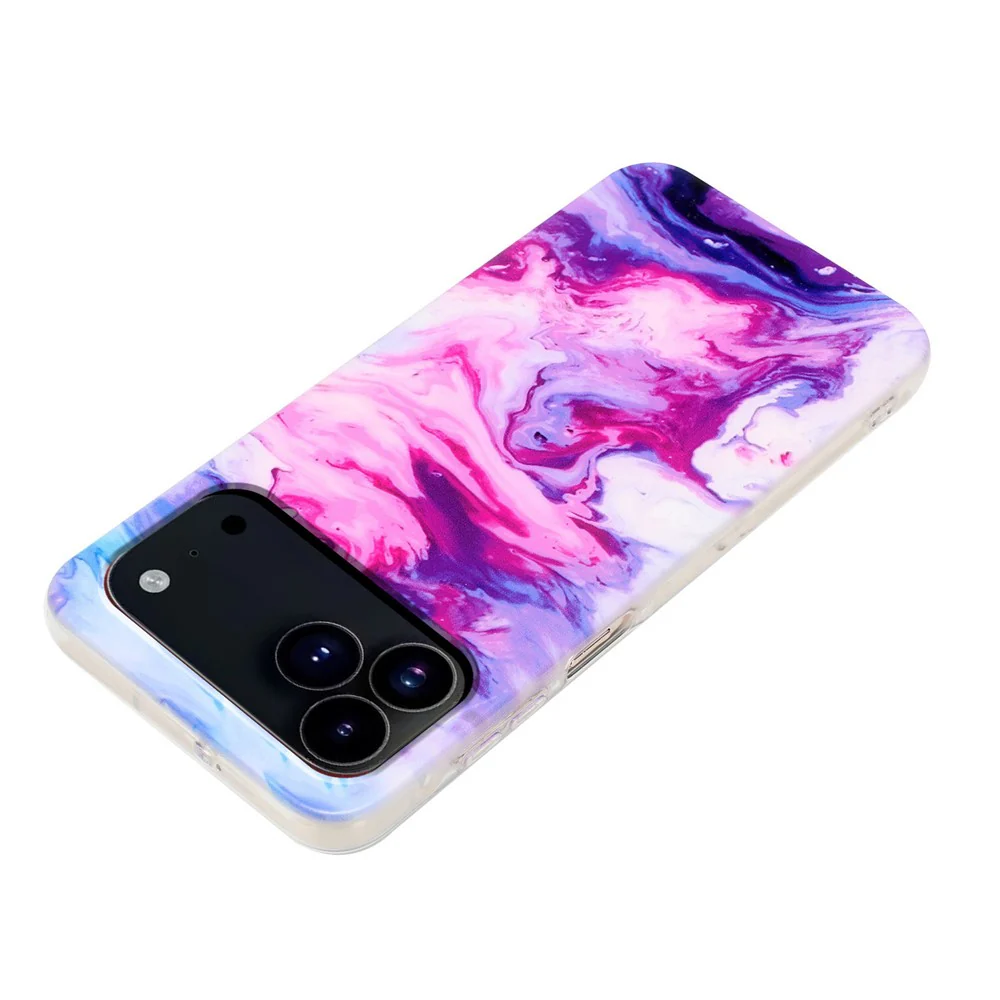 For iPhone 17 Pro Max Case Marble Pattern Painted TPU Phone Back Cover - Rose - Image 3