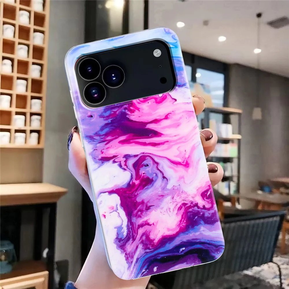 For iPhone 17 Pro Max Case Marble Pattern Painted TPU Phone Back Cover - Rose - Image 4