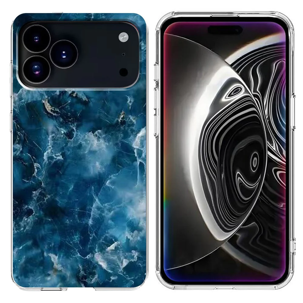 For iPhone 17 Pro Max Case Marble Pattern Printing Soft TPU Phone Cover - Grey