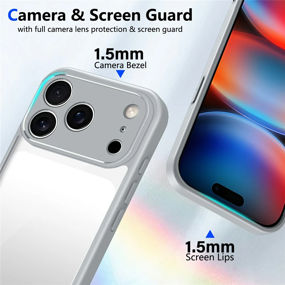 For iPhone 17 Pro Max Case Matte Skin Touch Clear PC + TPU Shockproof Phone Back Cover - Grey - Image 4