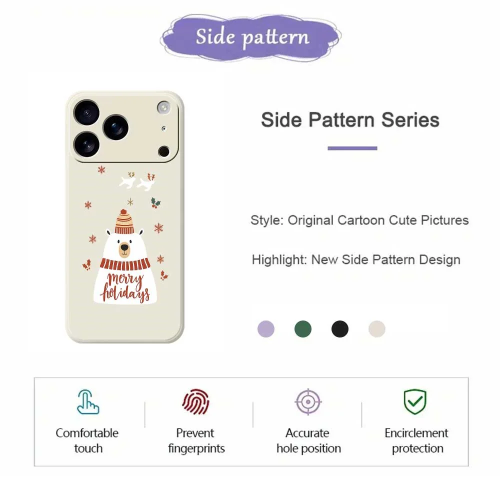 For iPhone 17 Pro Max Case Merry Holiday Bear Pattern Printing Straight Edge TPU Phone Back Cover - Green - Image 7