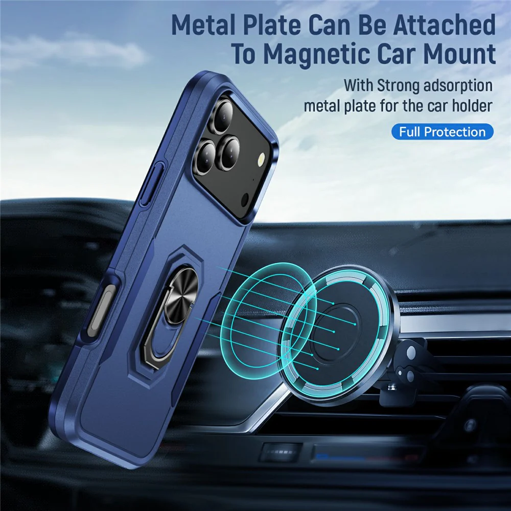For iPhone 17 Pro Max Case Military Grade Ring Kickstand PC + TPU Phone Cover - Blue - Image 4