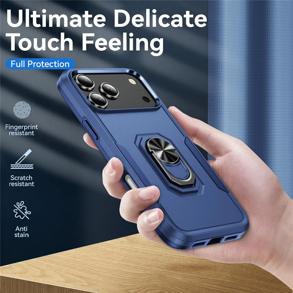 For iPhone 17 Pro Max Case Military Grade Ring Kickstand PC + TPU Phone Cover - Blue - Image 7