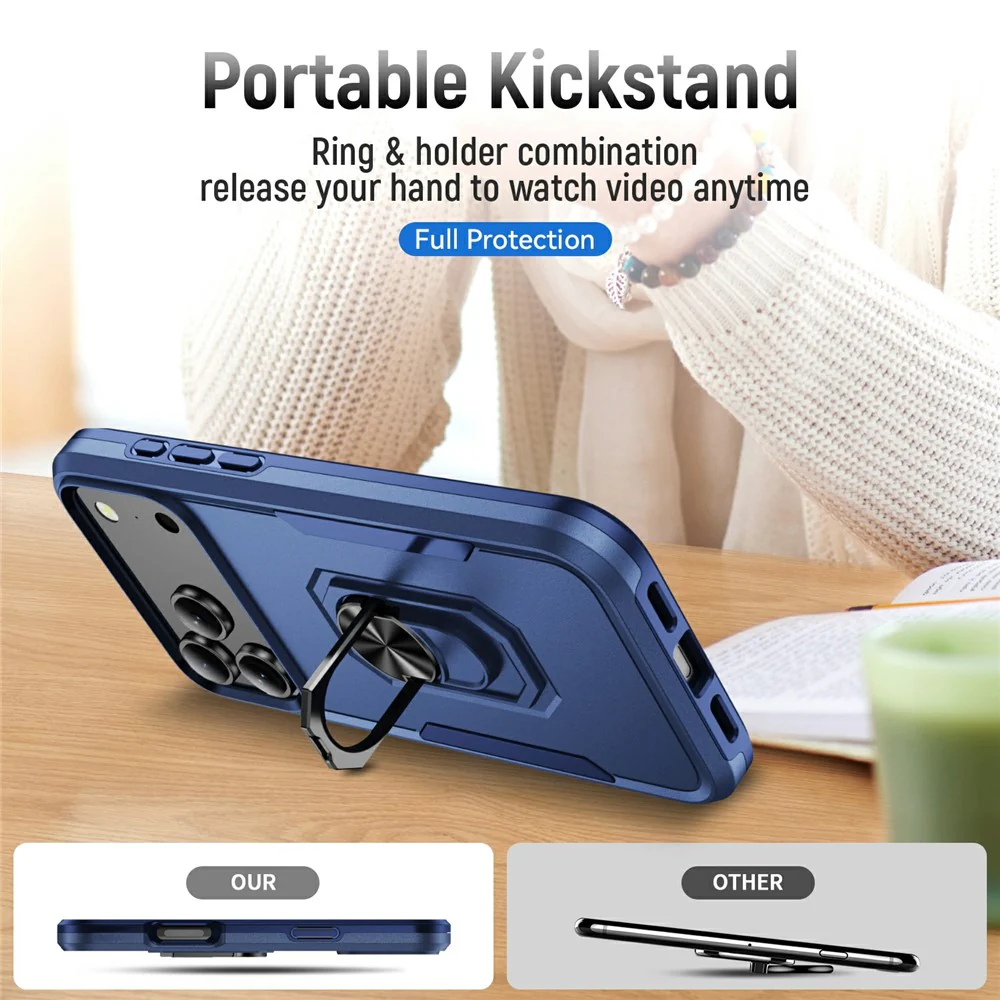 For iPhone 17 Pro Max Case Military Grade Ring Kickstand PC + TPU Phone Cover - Blue - Image 8
