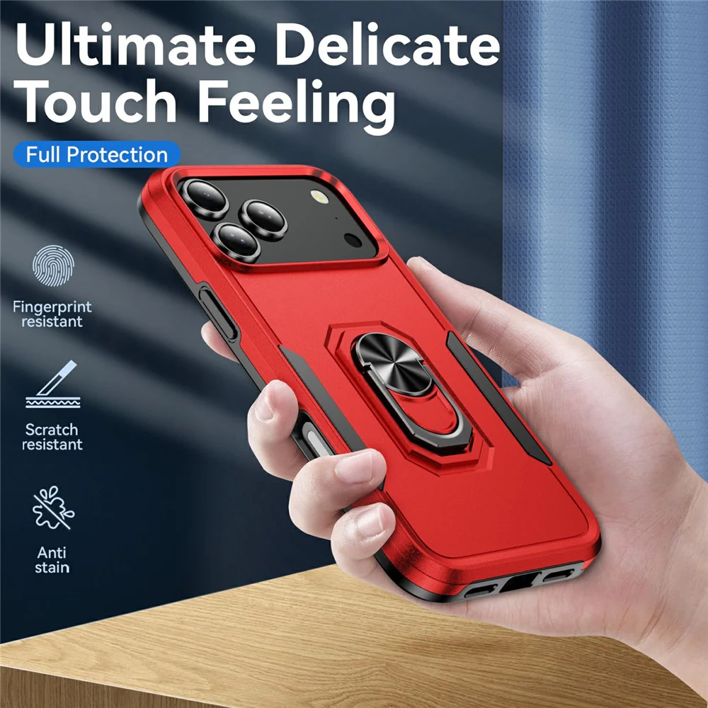 For iPhone 17 Pro Max Case Military Grade Ring Kickstand PC + TPU Phone Cover - Red + Black - Image 7