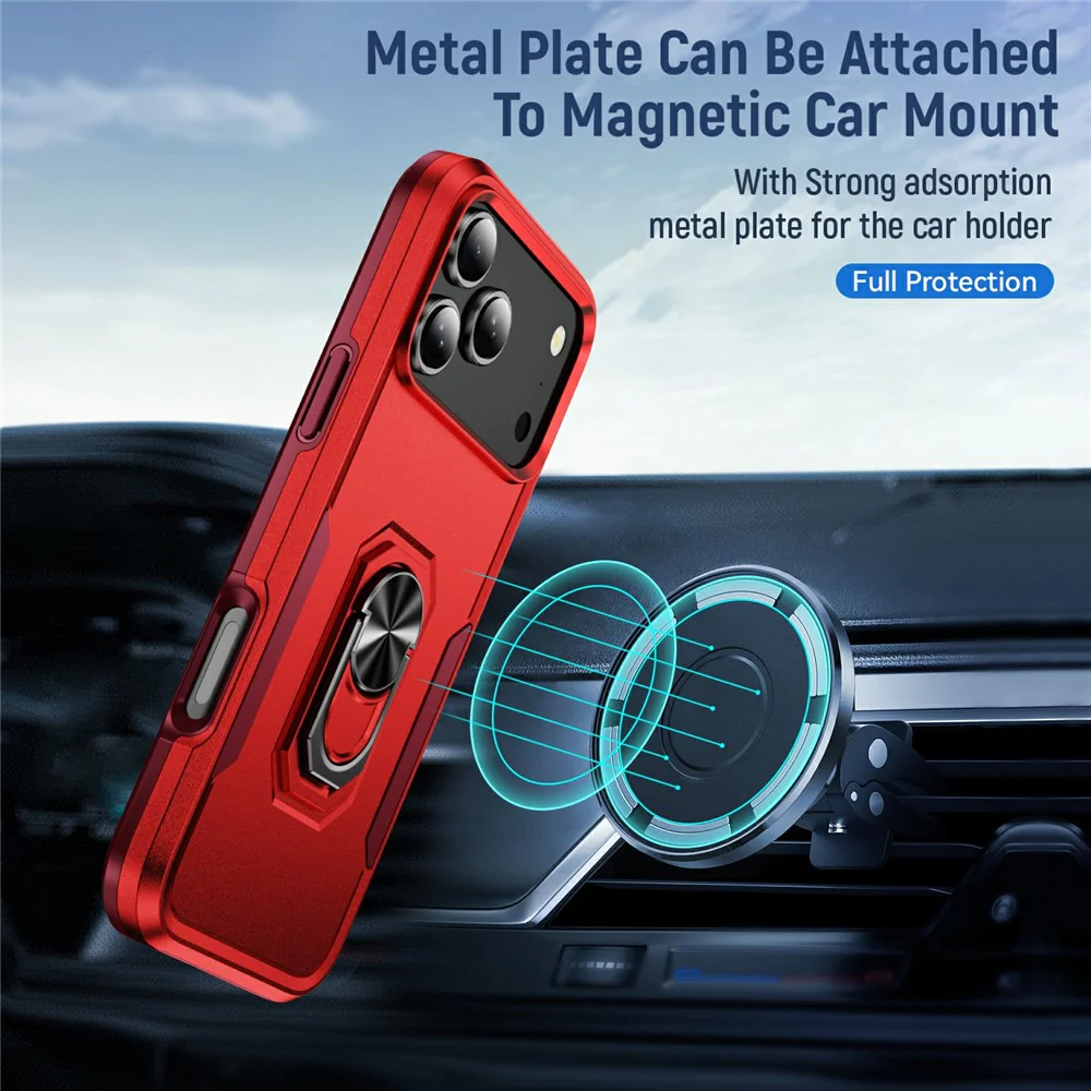For iPhone 17 Pro Max Case Military Grade Ring Kickstand PC + TPU Phone Cover - Red + Rose - Image 4