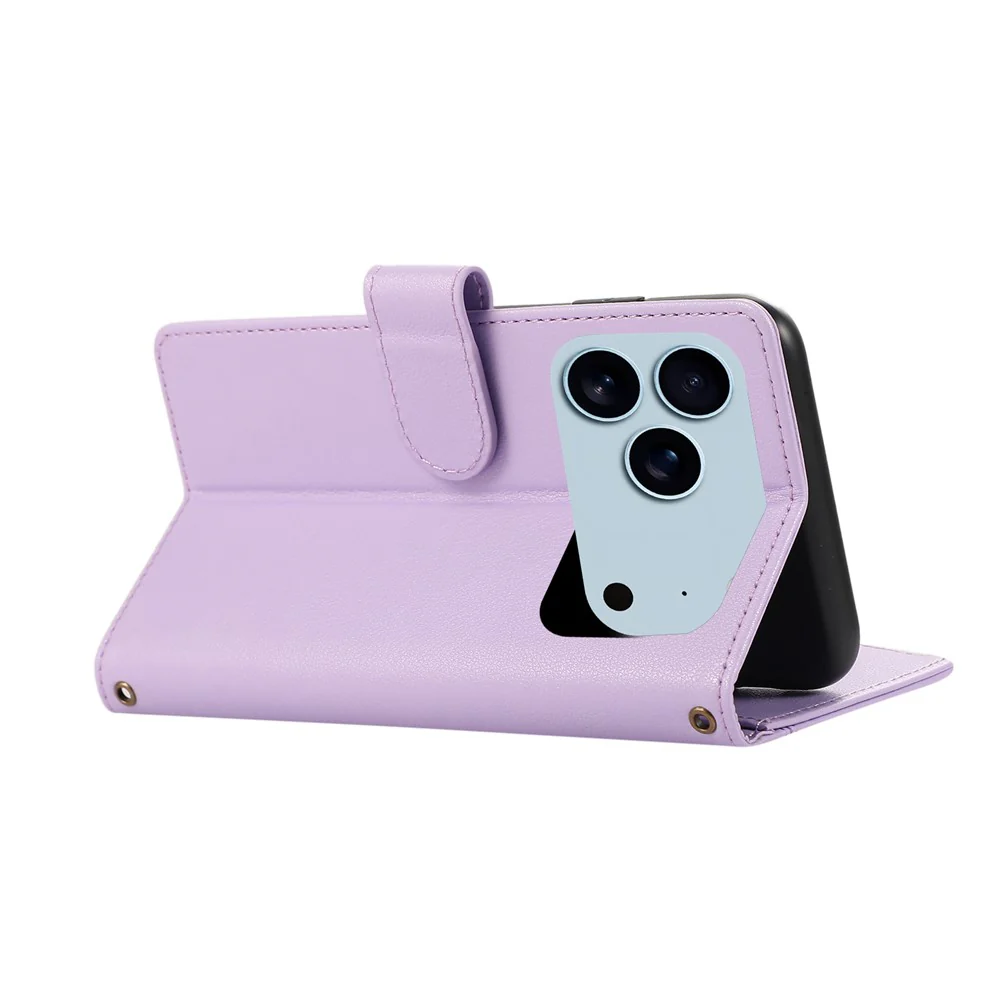 For iPhone 17 Pro Max Case Multi Card Slots Zipper Leather Phone Cover with Wrist Strap - Purple - Image 5