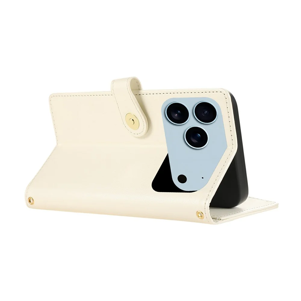 For iPhone 17 Pro Max Case Multi Card Slots Zipper Rhombus Leather Phone Cover with Wrist Strap - Beige - Image 5