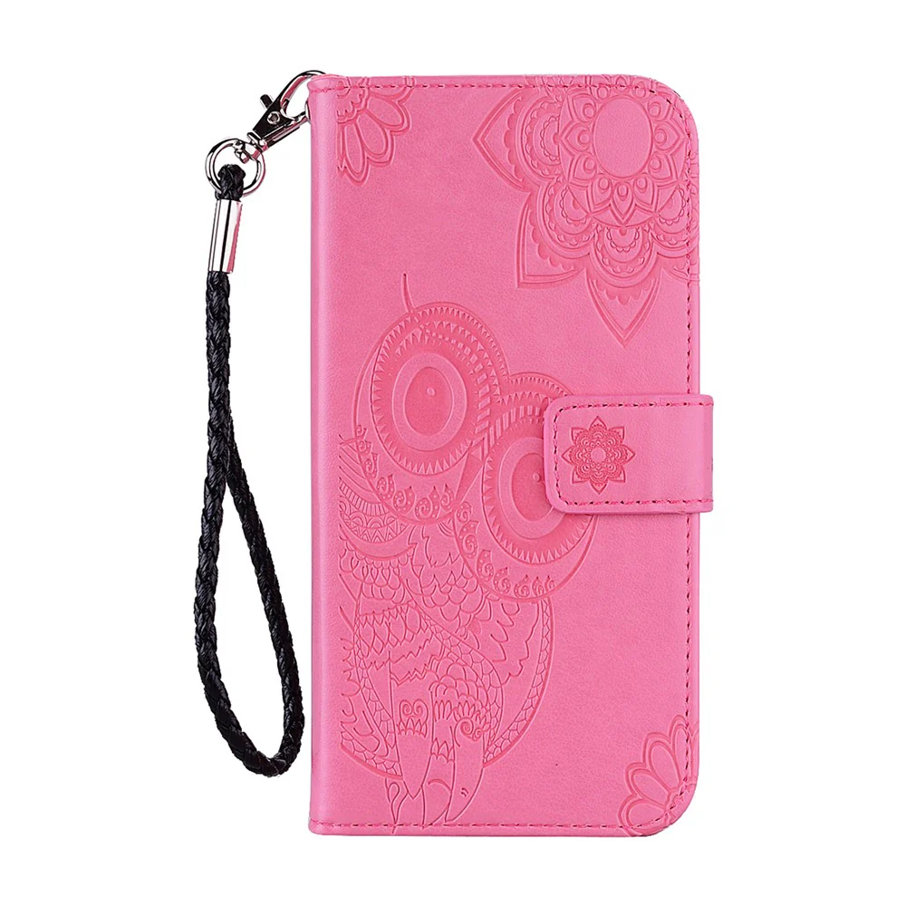 For iPhone 17 Pro Max Case Owl Flower Imprinted Leather Cover Wallet with Strap - Rose - Image 6