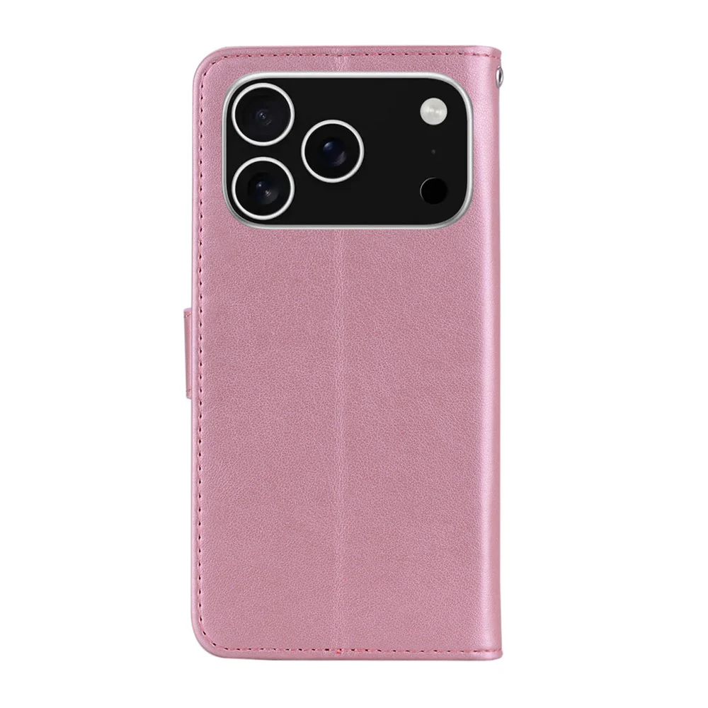 For iPhone 17 Pro Max Case Owl Flower Imprinted Leather Cover Wallet with Strap - Rose Gold - Image 7