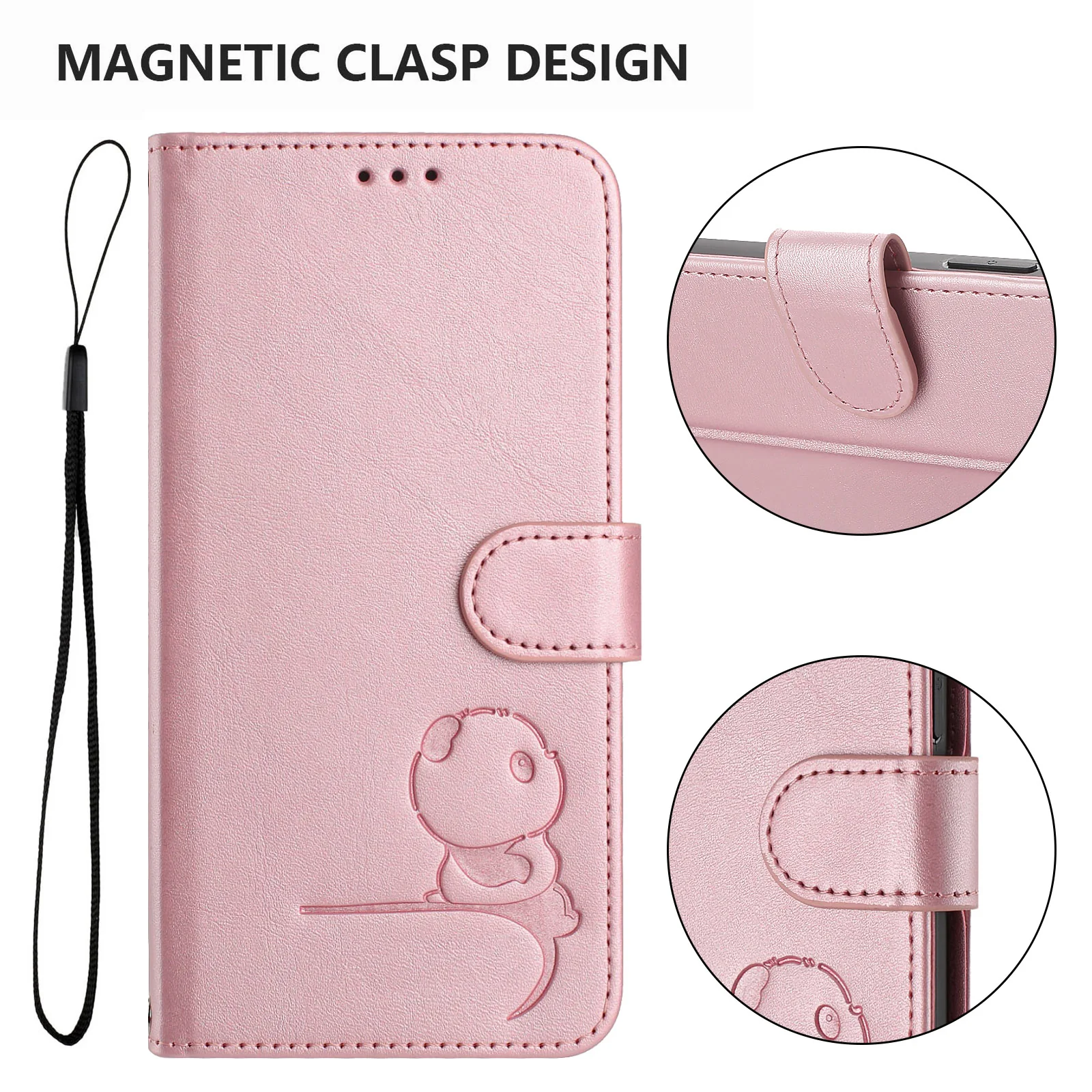 For iPhone 17 Pro Max Case Panda Imprint RFID Blocking Wallet Leather Phone Cover with Wrist Strap - Pink - Image 5