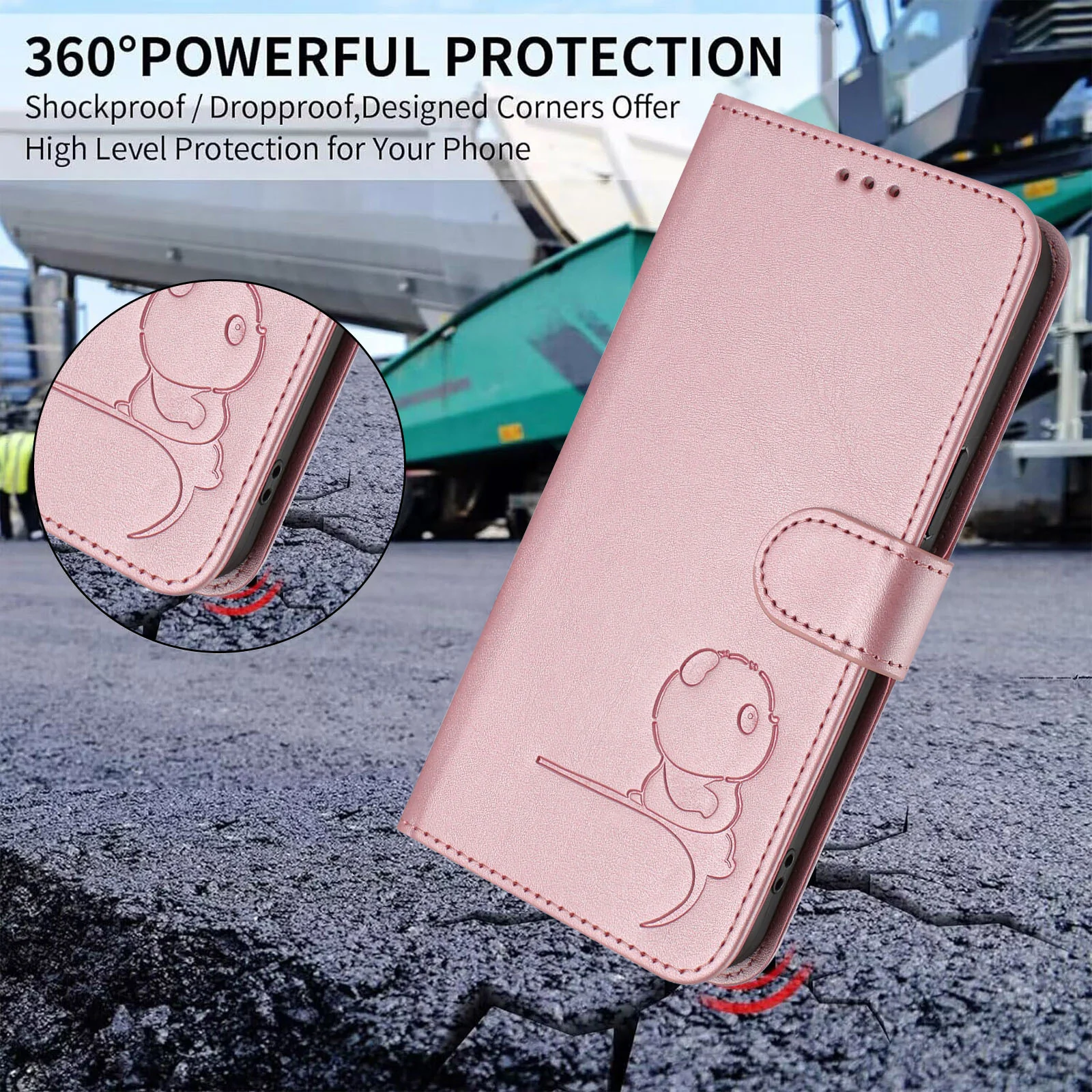 For iPhone 17 Pro Max Case Panda Imprint RFID Blocking Wallet Leather Phone Cover with Wrist Strap - Pink - Image 8