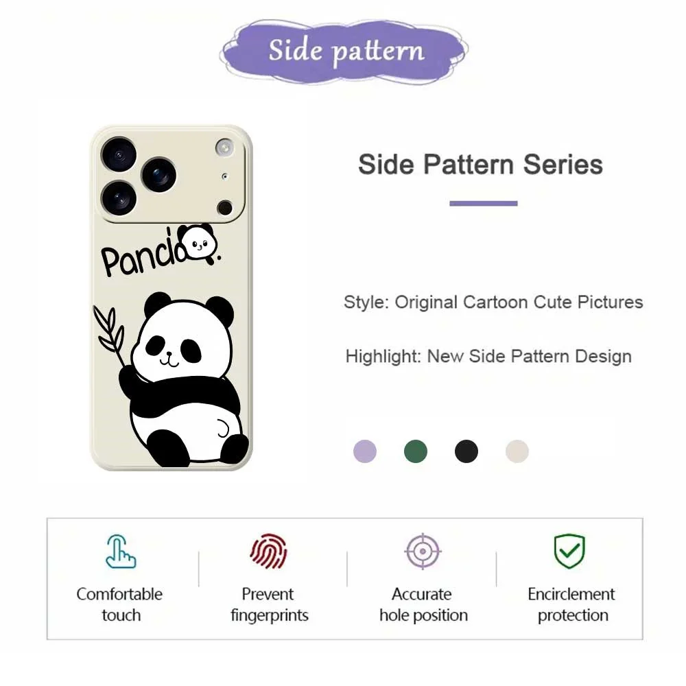 For iPhone 17 Pro Max Case Panda Pattern Printing Straight Edge TPU Phone Back Cover - Black - Image 2