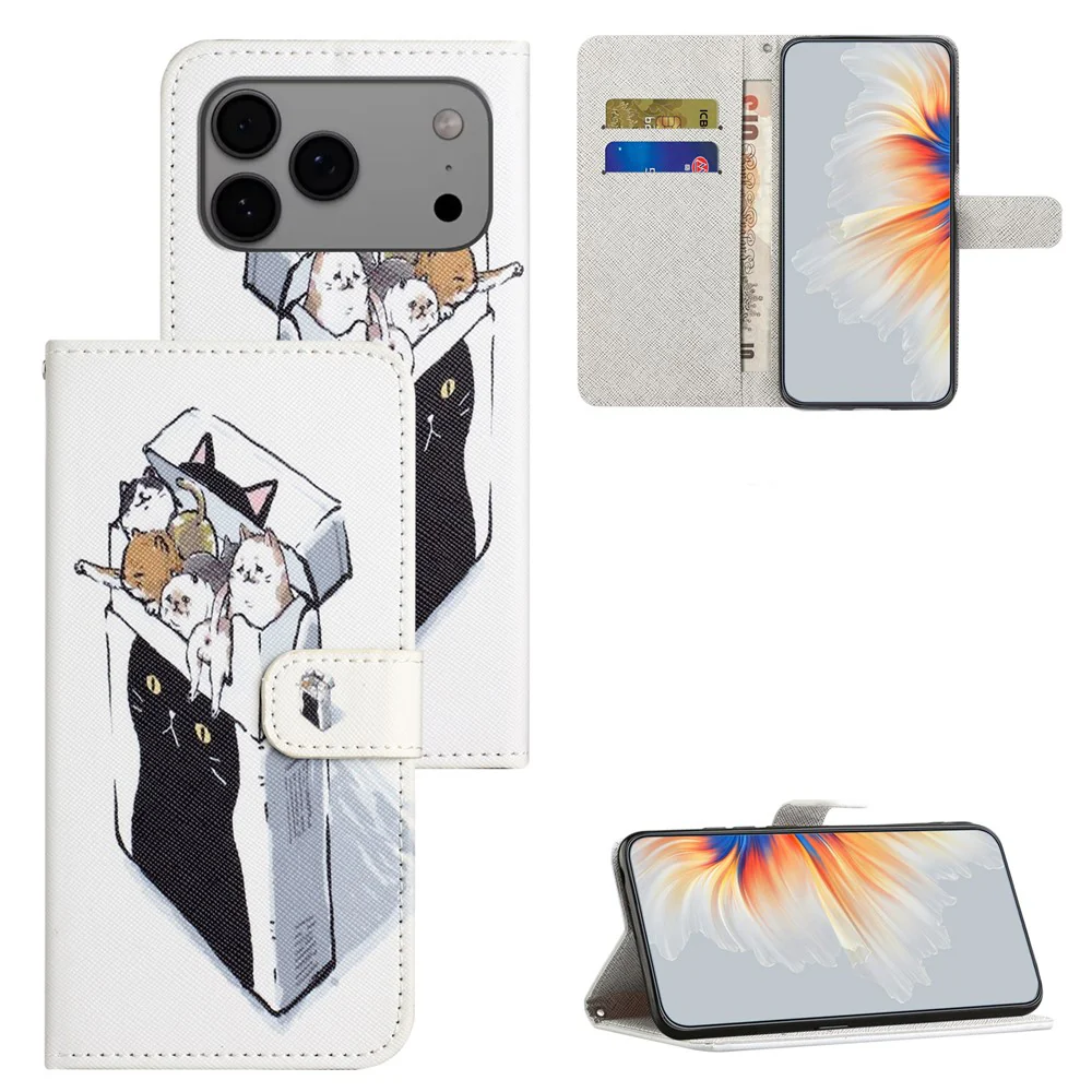 For iPhone 17 Pro Max Case Pattern Print PU Leather Wallet Phone Cover Cross Texture - Cats - Image 6