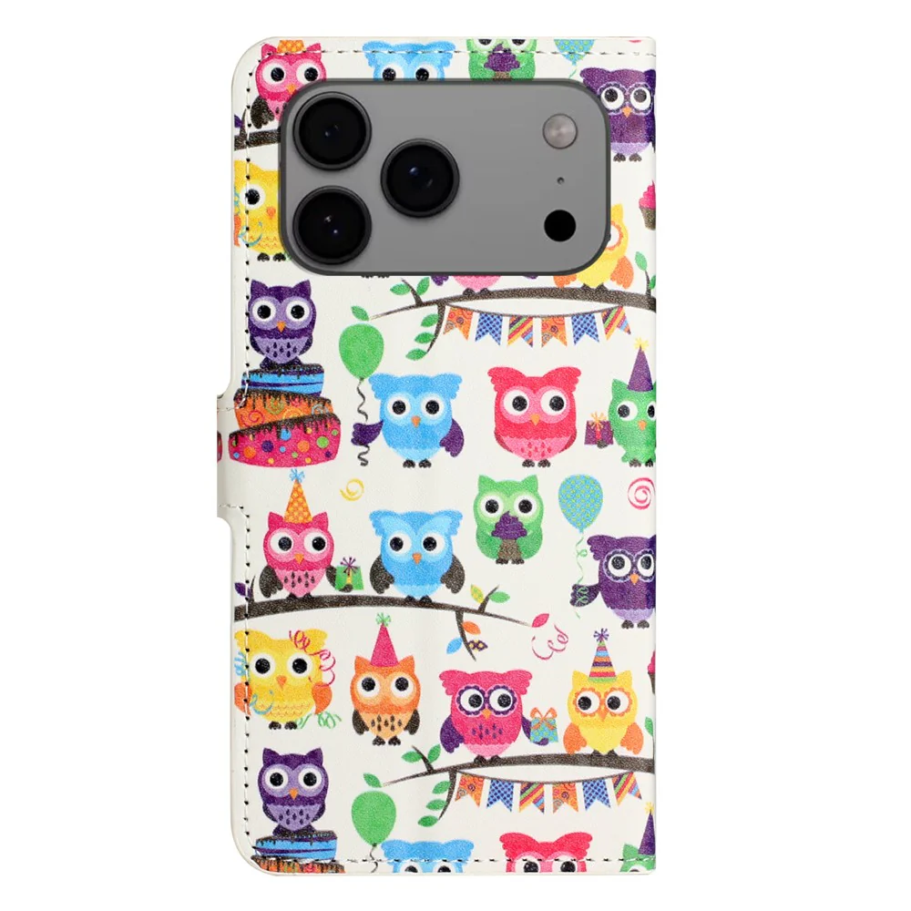 For iPhone 17 Pro Max Case Pattern Print PU Leather Wallet Phone Cover - Owls Sticker - Image 5